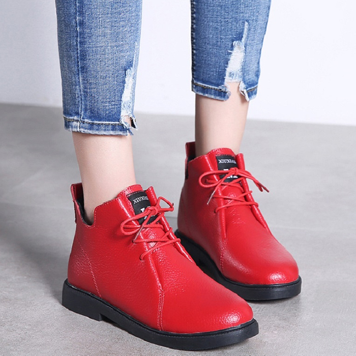 Women's Ankle Booties plus velvet  leather low tube cotton Martin boots