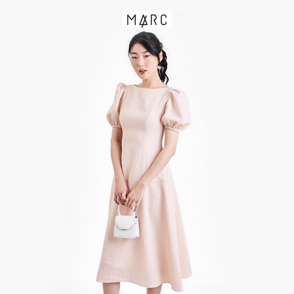Đầm nữ MARC FASHION midi form A cổ thuyền tay phồng nhún thun TRNH093122