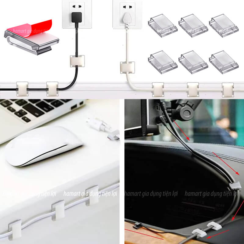 SET 5 Nẹp Dây Đèn LED Dán Tường Kẹp Cố Định Dải LED Trang Trí Tủ Kệ Trưng Bày Decor Bàn Làm Việc