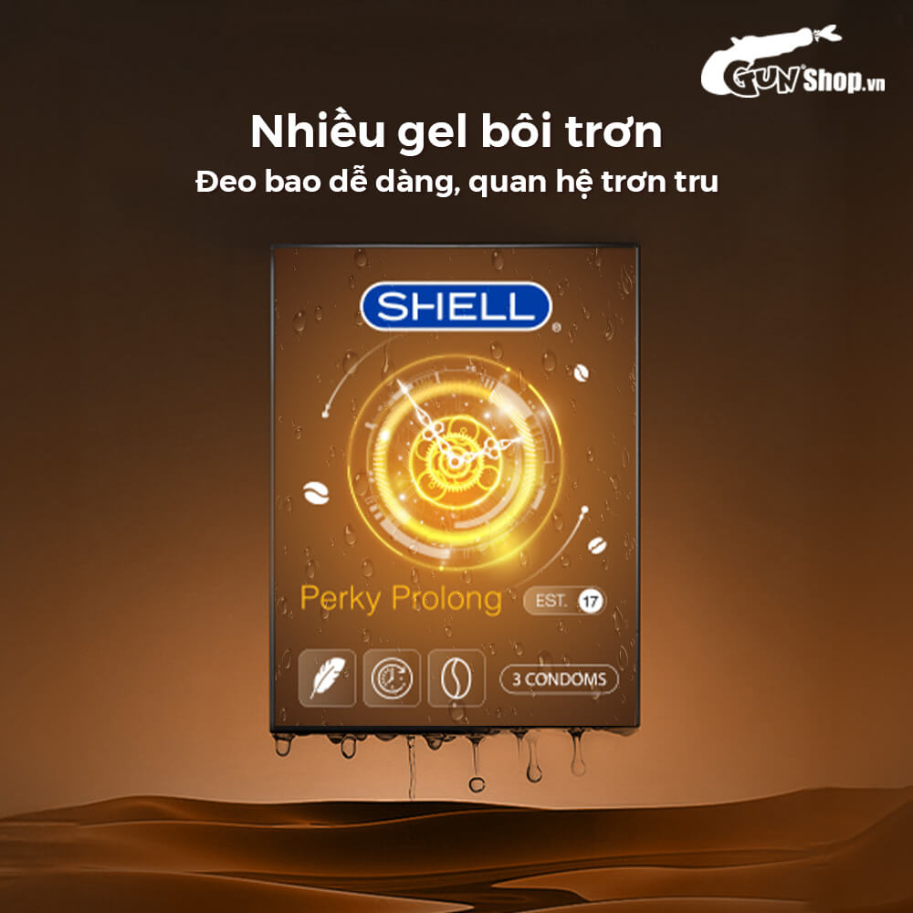 Bao cao su Shell Perky Prolong kéo dài thời gian, hương cà phê - Hộp 3 cái