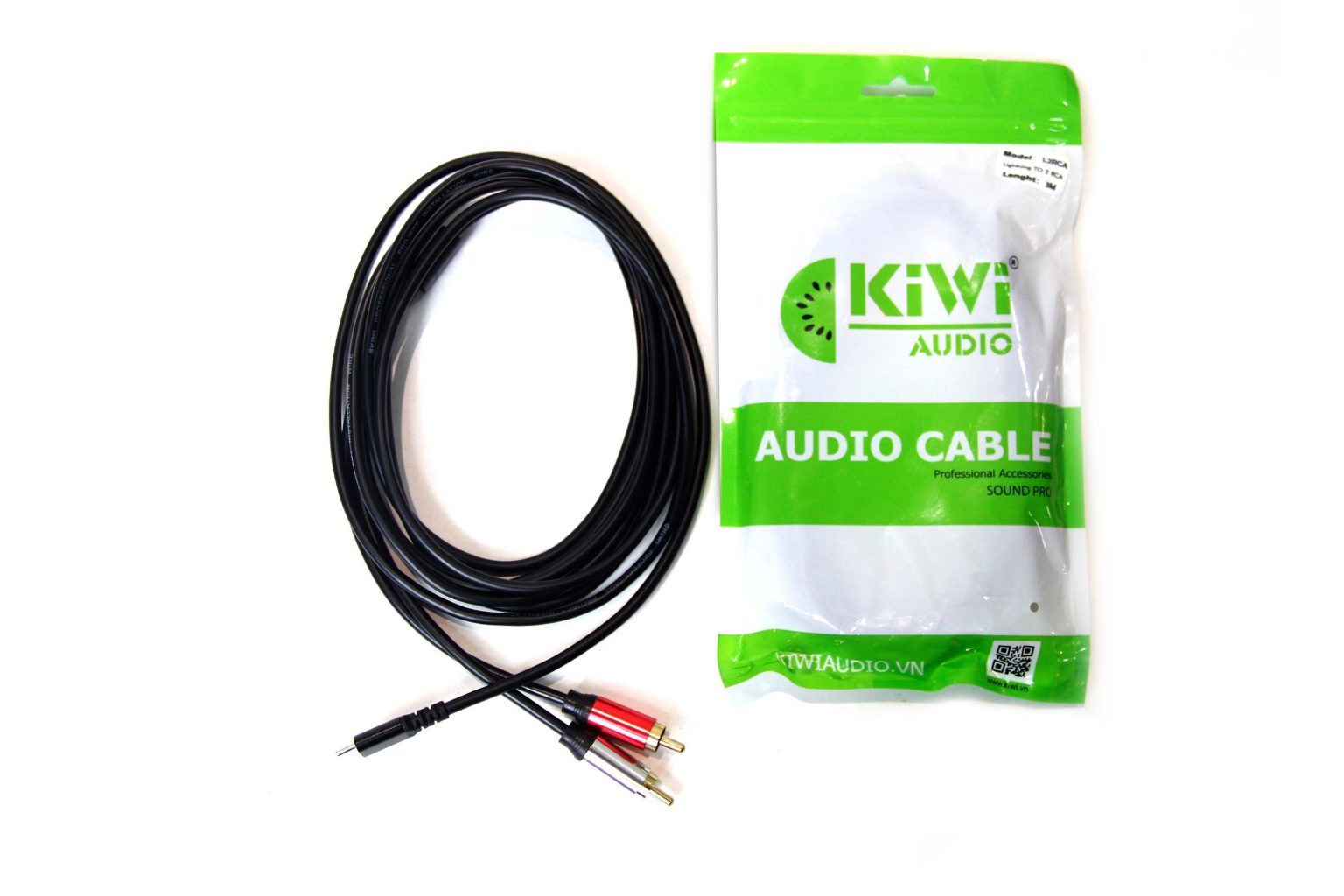 Dây cáp âm thanh Kiwi từ điện thoại lphone sang bông sen (AV) dài 1.5m - Cable Lightnig to RCA - Hàng chính hãng