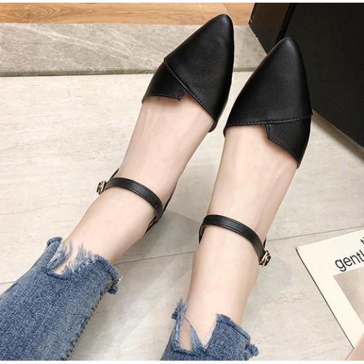 Giày cao gót nữ gót vuông da mềm nữ tính cao 2.5-3 cm mã HG_ P1A