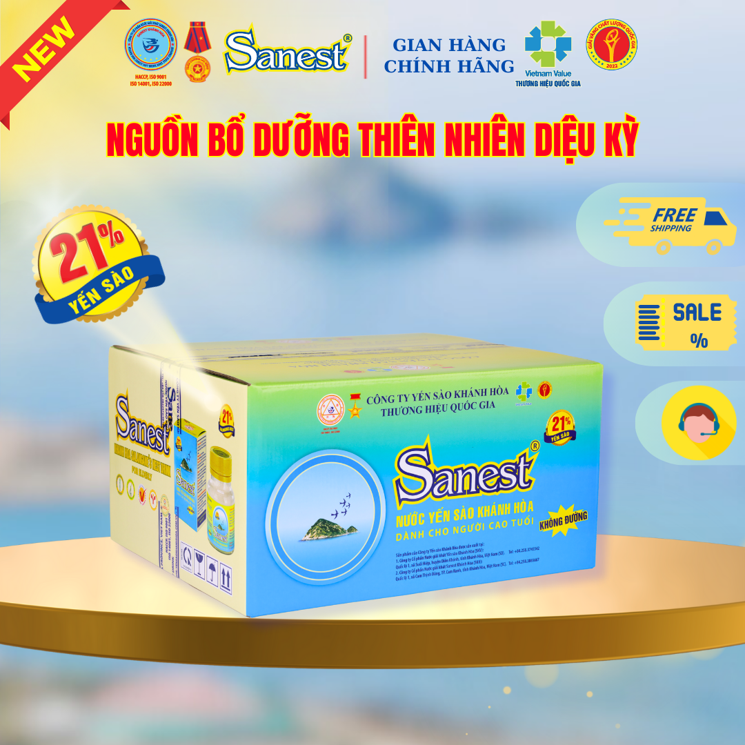 NEW [ Combo 60 lọ] Nước Yến sào Khánh Hòa Sanest 21% - Dành cho Người Cao Tuổi - Không đường