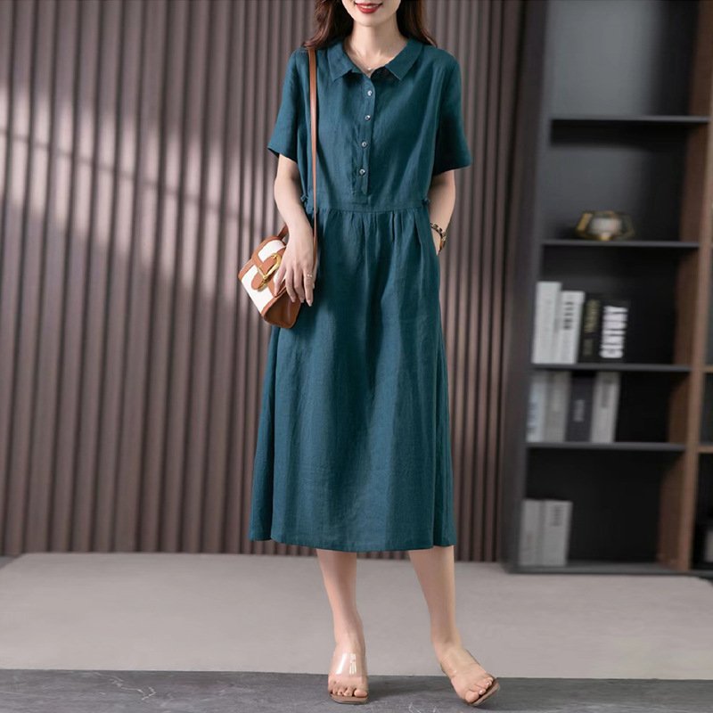 Đầm sơ mi dáng suông form rộng phối cúc sang chảnh, thanh lịch