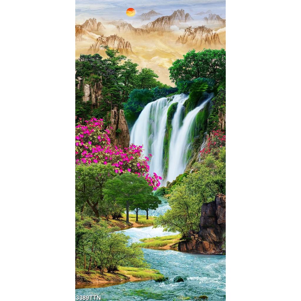 TRANH DÁN TƯỜNG 3D SƠN THUỶ HỮU TÌNH THÁC NƯỚC ĐẸP NHIỀU MẪU - TRANH NON NƯỚC HỮU TÌNH
