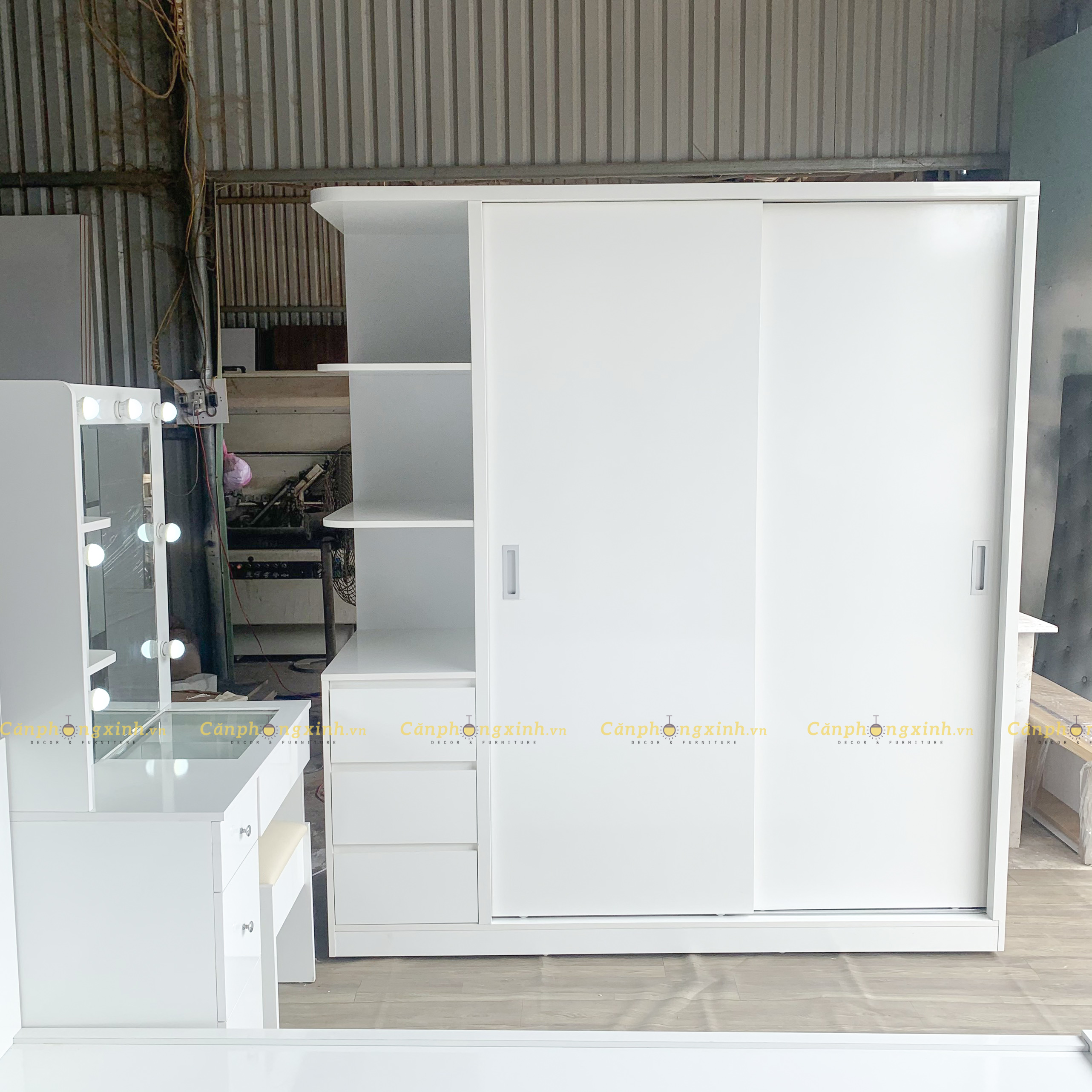 Tủ Áo Gỗ MDF Cửa Lùa Có Kệ CPX-T26 Trắng Bóng