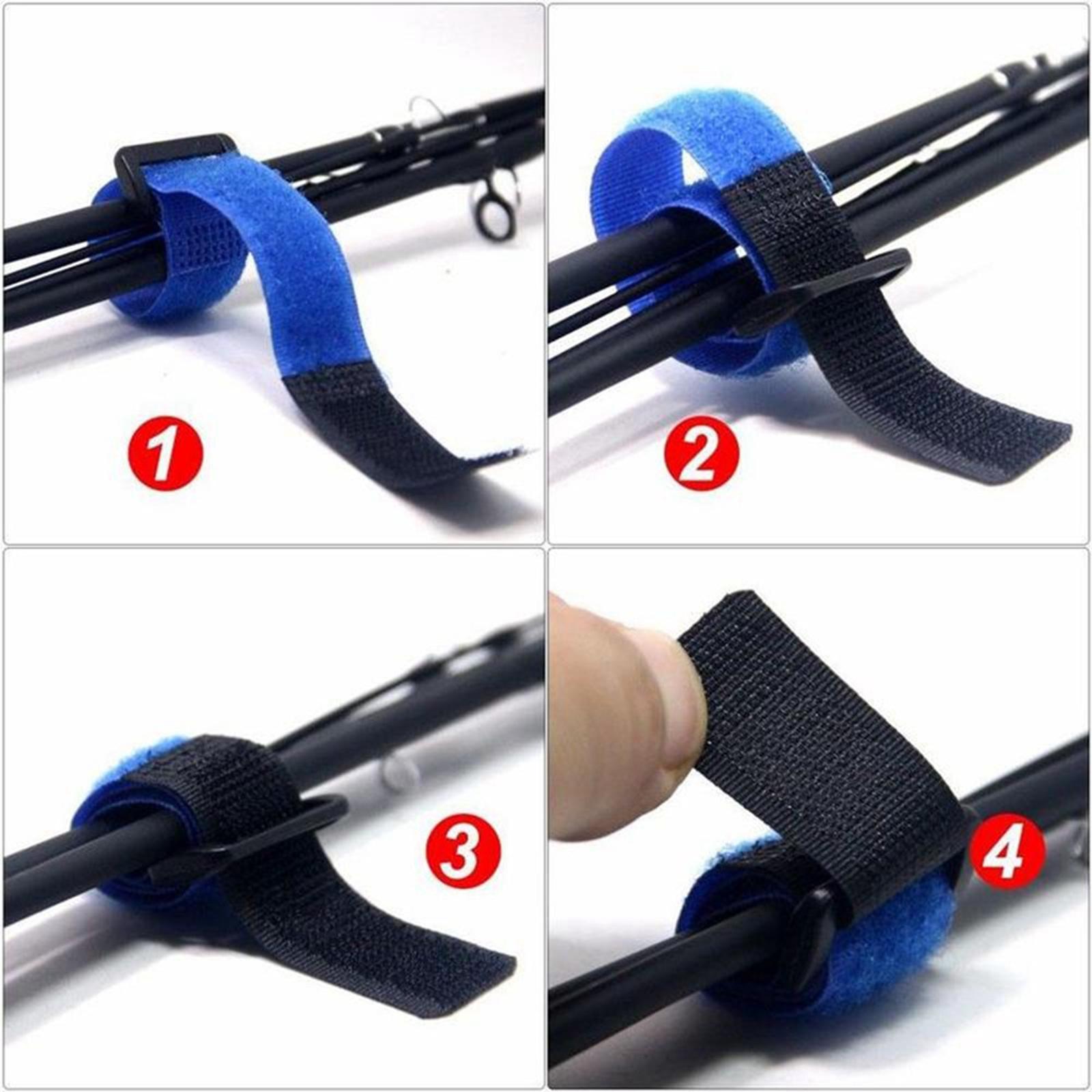2x Set of 10 Fishing Rod Wrap Pole Straps, Elastic Nylon Fishing Rods Belt Ties Webbing with Loop Compression Bag Backpack Luggage Straps Band