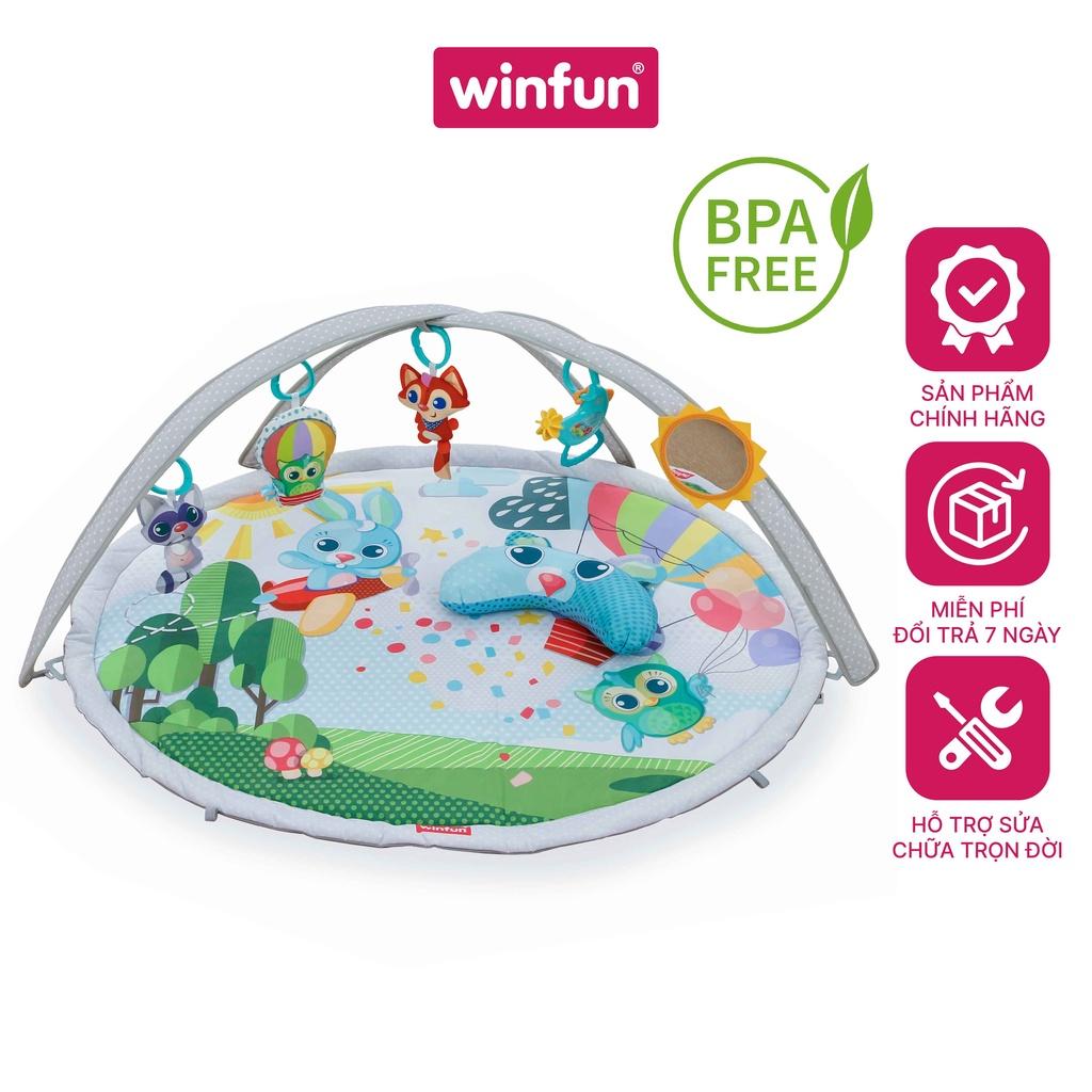 Thảm nằm chơi cho bé có đồ chơi treo nôi, gặm nướu, xúc xắc cầm tay sột soạt kích thích giác quan, phòng tập gym thu nhỏ cho trẻ Winfun 710010-NL