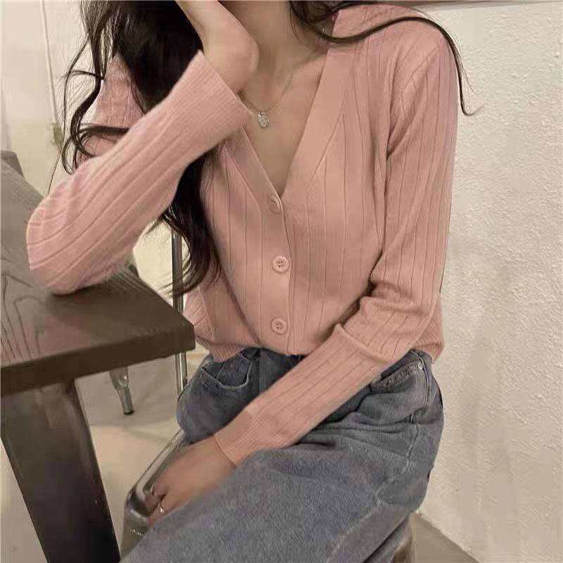 Áo khoác cardigan len nữ tay dài phong cách Hàn Quốc 2021