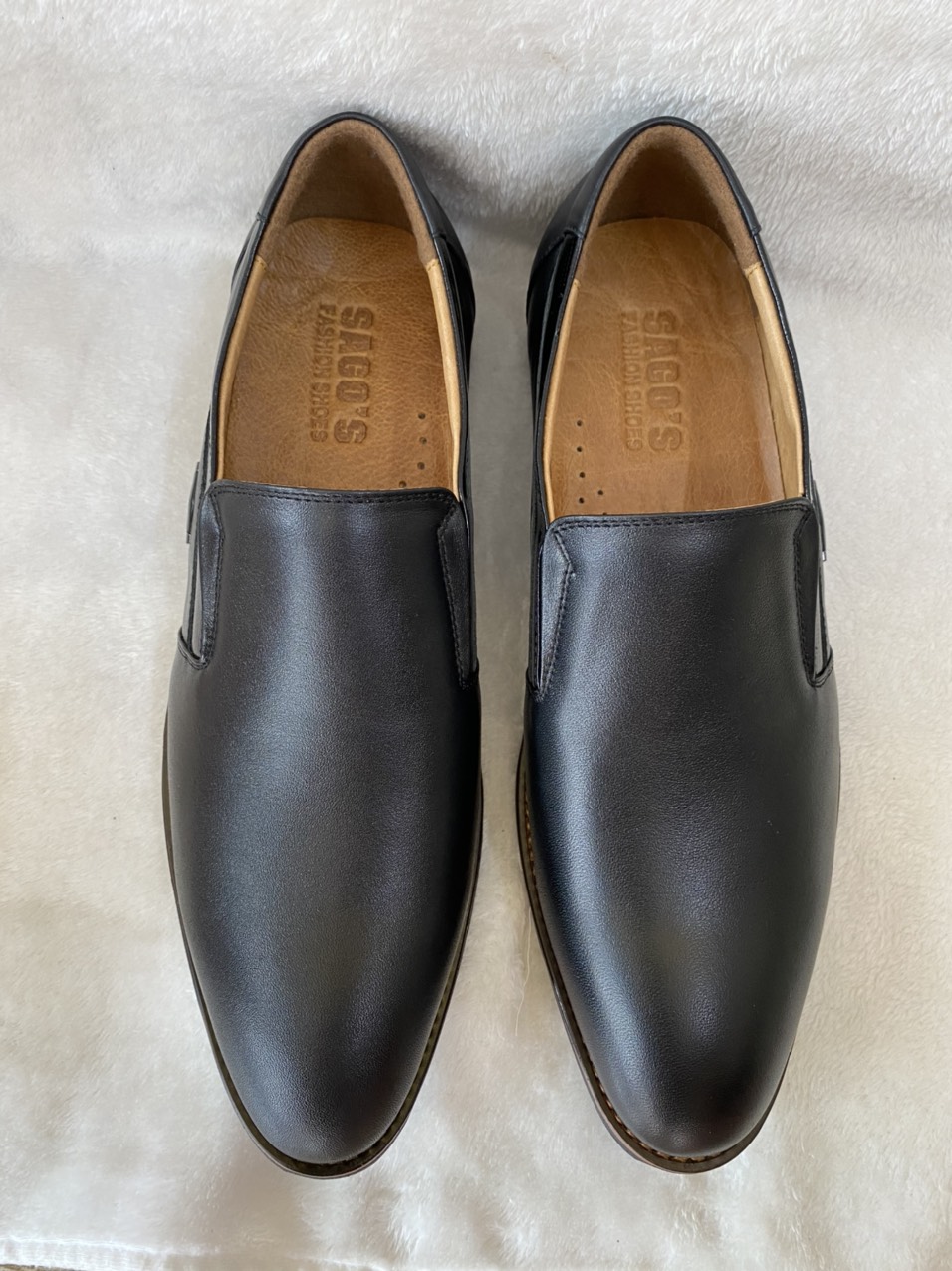 Giày Tây Nam Da Bò Giày Công Sở Nam Không Dây Màu Đen-T05 Giày SAGO’S Có Size 45