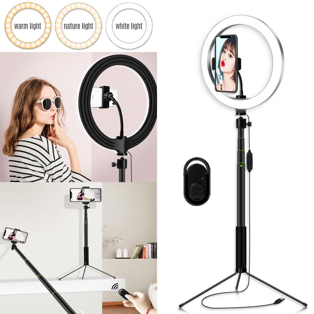 Đèn vòng LED có thể điều chỉnh độ sáng, Gậy selfie để bàn, giá đỡ điện thoại di động ba chân đa chức năng