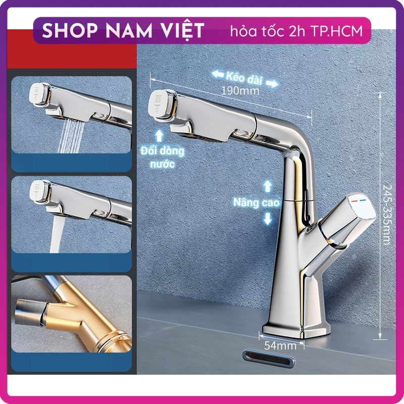 Vòi Nước Lavabo Cao Cấp Dây Rút 2 Chế Độ Nước