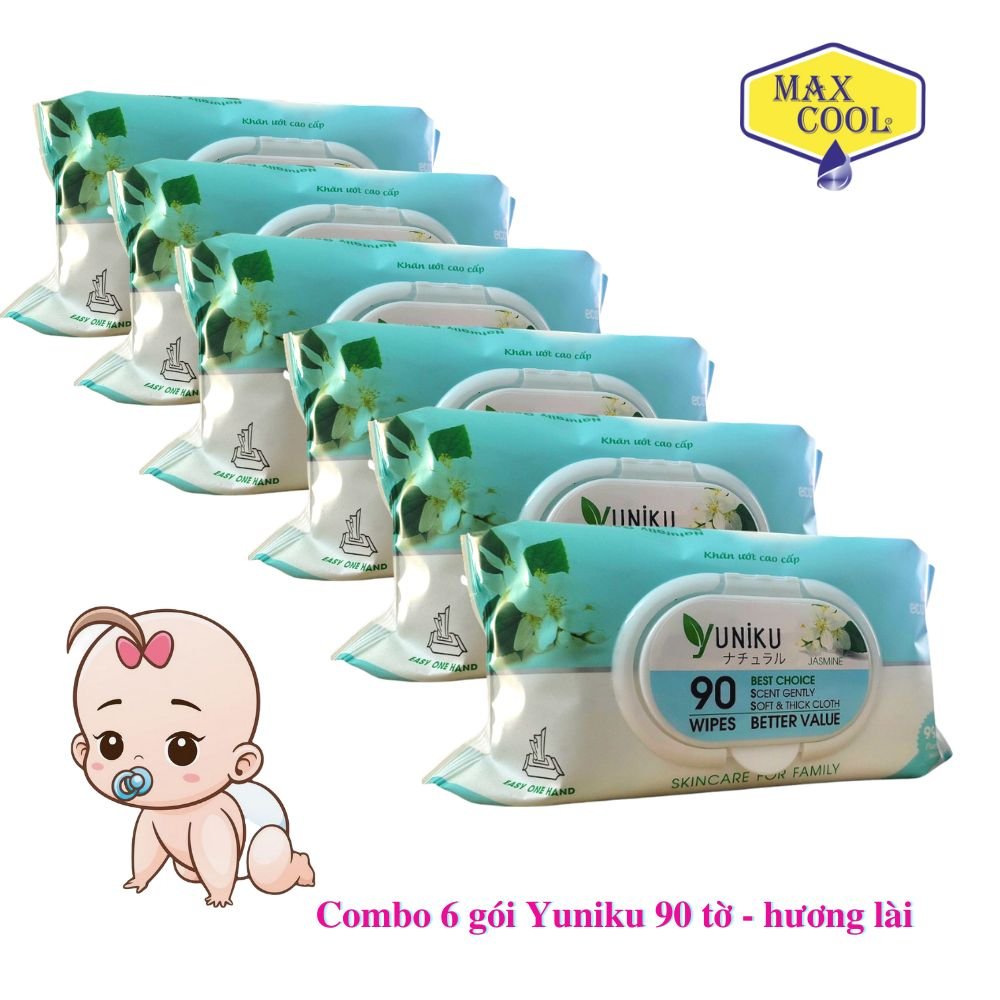 Combo 6 Gói Khăn Ướt Yuniku 90 Tờ Hương Lài