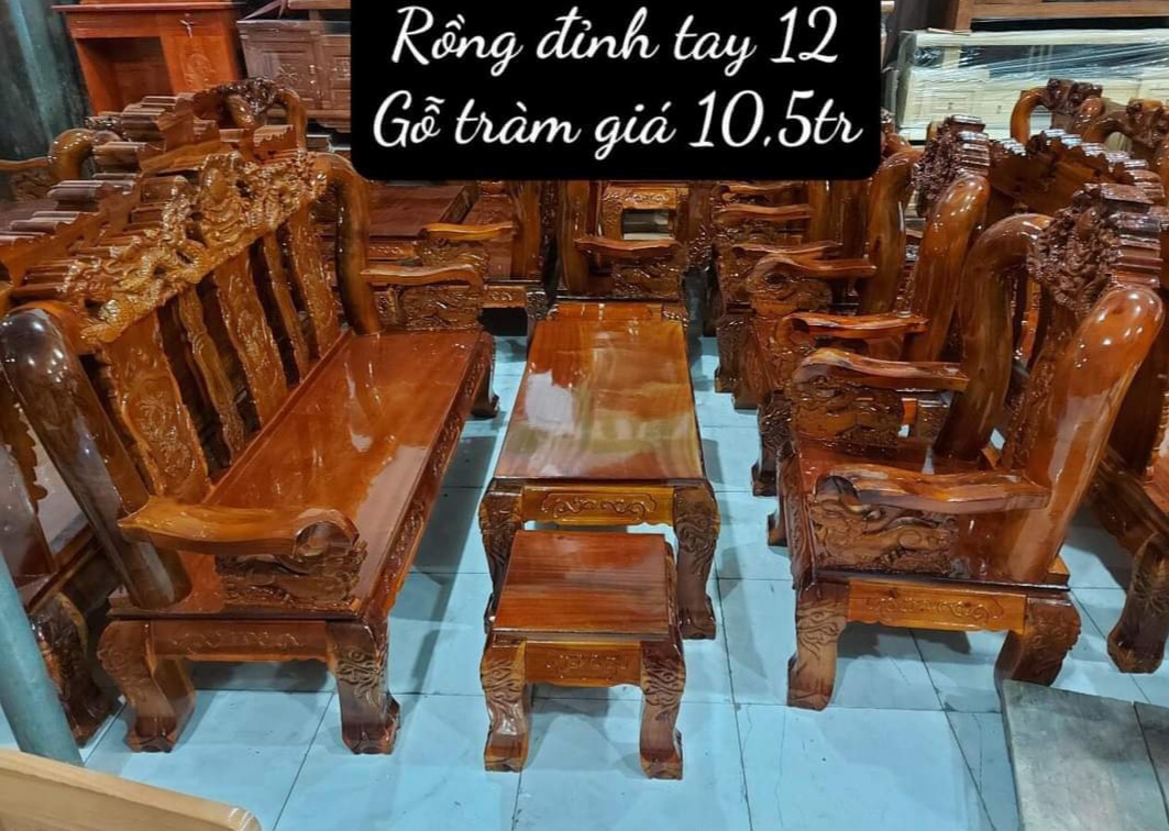 Bộ Salon Rồng đỉnh tay 12 gỗ Tràm 6 món