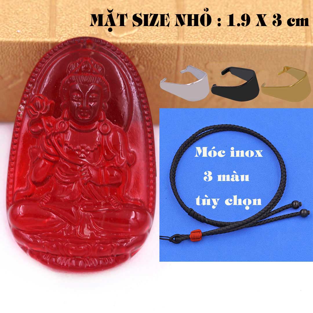 Mặt Phật Đại thế chí pha lê đỏ 1.9cm x 3cm  kèm vòng cổ dây dù đen + móc inox vàng, Phật bản mệnh, mặt dây chuyền