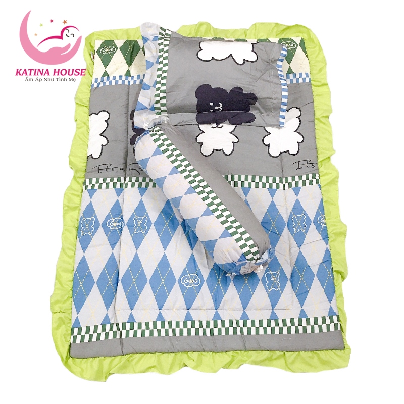 Bộ gối nệm cho bé 1-4 tuổi, chất vải Cotton thoáng mát, thấm hút tốt, nệm bèo đáng yêu
