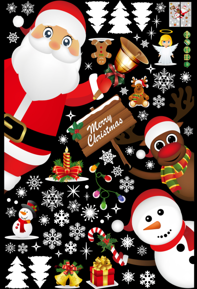 Decal Dán Tường Hình Ông Già Noel, Chủ Đề Giáng Sinh, Decal Trang Trí Văn Phòng, Cửa Hàng, Nhà Ở, Quán Cafe