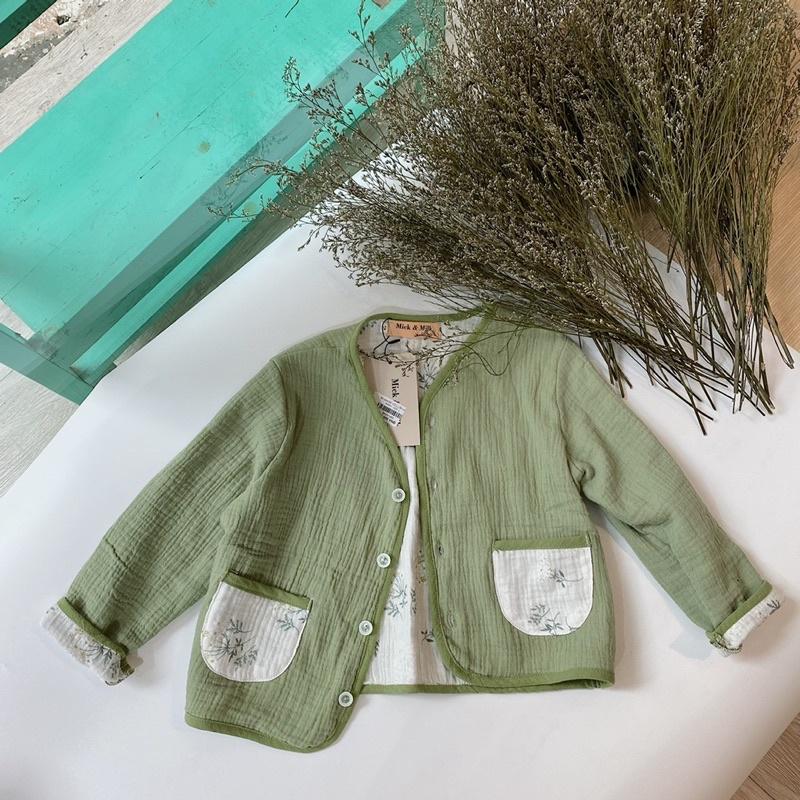 Áo Khoác Cardigan Thời Trang Cho Bé Gái Mick and Milk 1,2,3,4,5,6 tuổi, Áo Khoác Chất Xô Muslin Giữ Ấm Mùa Thu Đông
