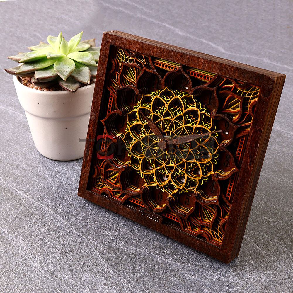 Đồng Hồ Gỗ Nghệ Thuật 3D - Khắc Laser - Kim Trôi