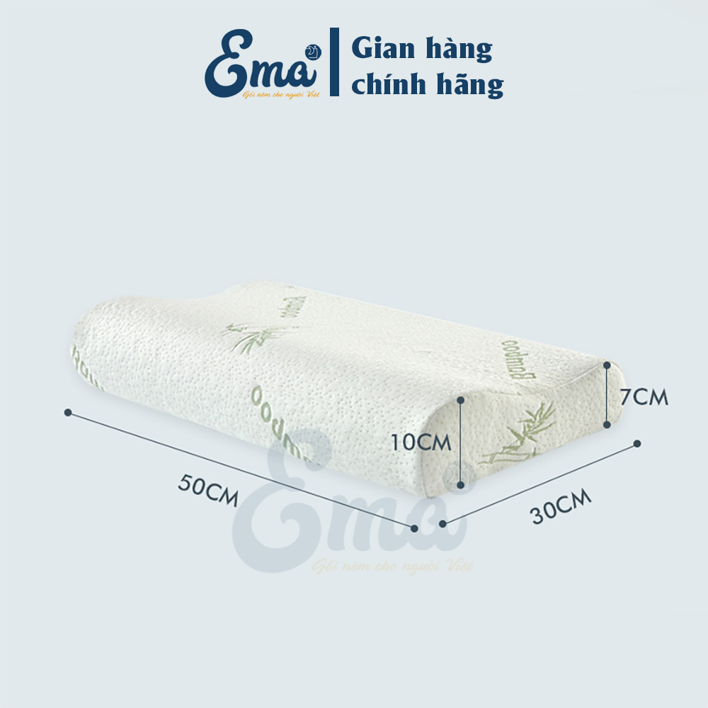 Gối ngủ cao su non vỏ sợi tre kháng khuẩn cao cấp cho người lớn EMA - Phong cách Nhật Bản - Chống đau mỏi cổ vai gáy, ngủ ngáy - KT 50x30x10cm