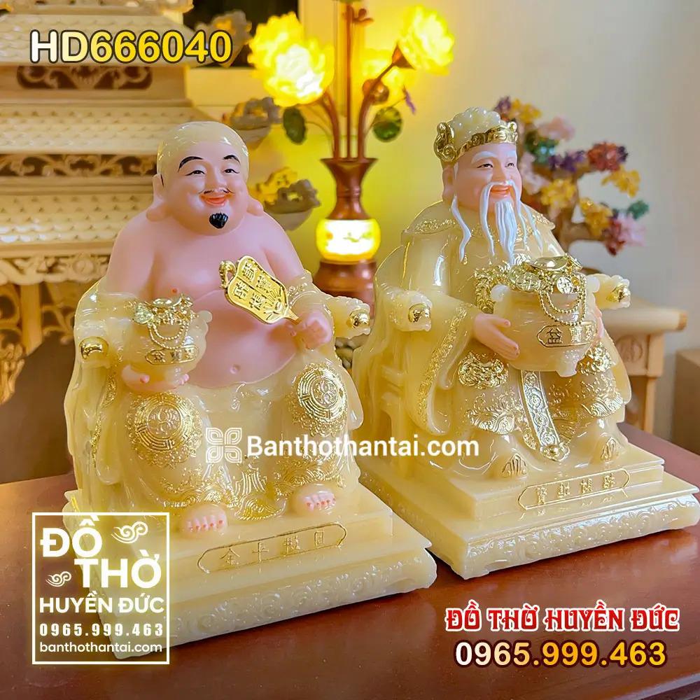 Tượng Thần Tài Thổ Địa Ngồi Ngai Đế Vuông Vàng Thạch Anh Mã HD666040