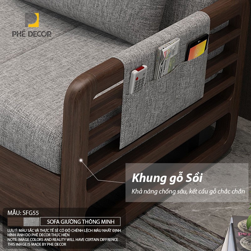 SOFA GIƯỜNG THÔNG MINH MARIA - SFG55 - Vải công nghệ Đệm sơ dừa 200x80x80