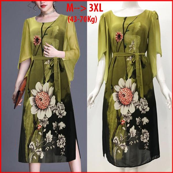 ️Big Size️Đầm Dự Tiệc Trung Niên Phối Họa Tiết Hoa Dáng Suông Sang Trọng Size S -&gt; 5XL