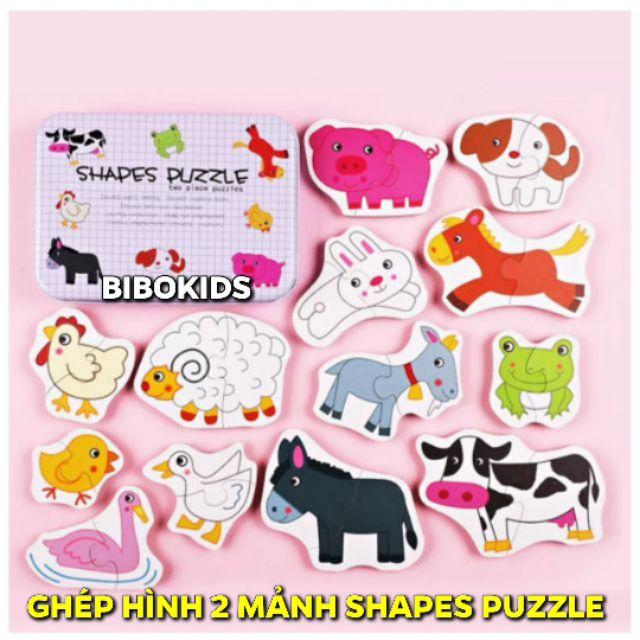 Ghép hình puzzle 2 mảnh hộp sắt - đồ chơi giáo dục xếp hình lắp ráp