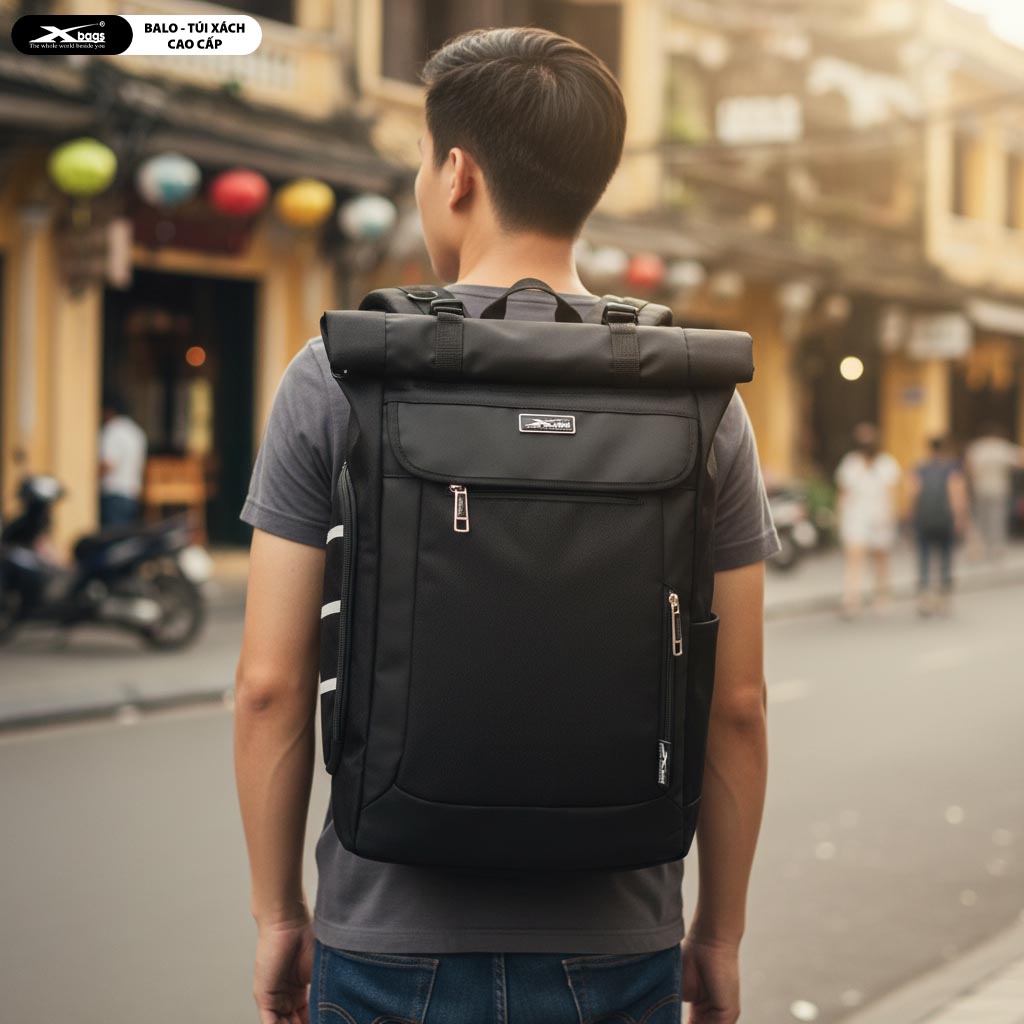 Balo Du Lịch Nắp Gập Cao Cấp Cỡ Lớn Chống Nước Xbags DarkBear XB1202 Màu Đen Sang Trọng, Nhiều Ngăn, Đựng Laptop 17 Inch, Mở Rộng Được Dung Tích!