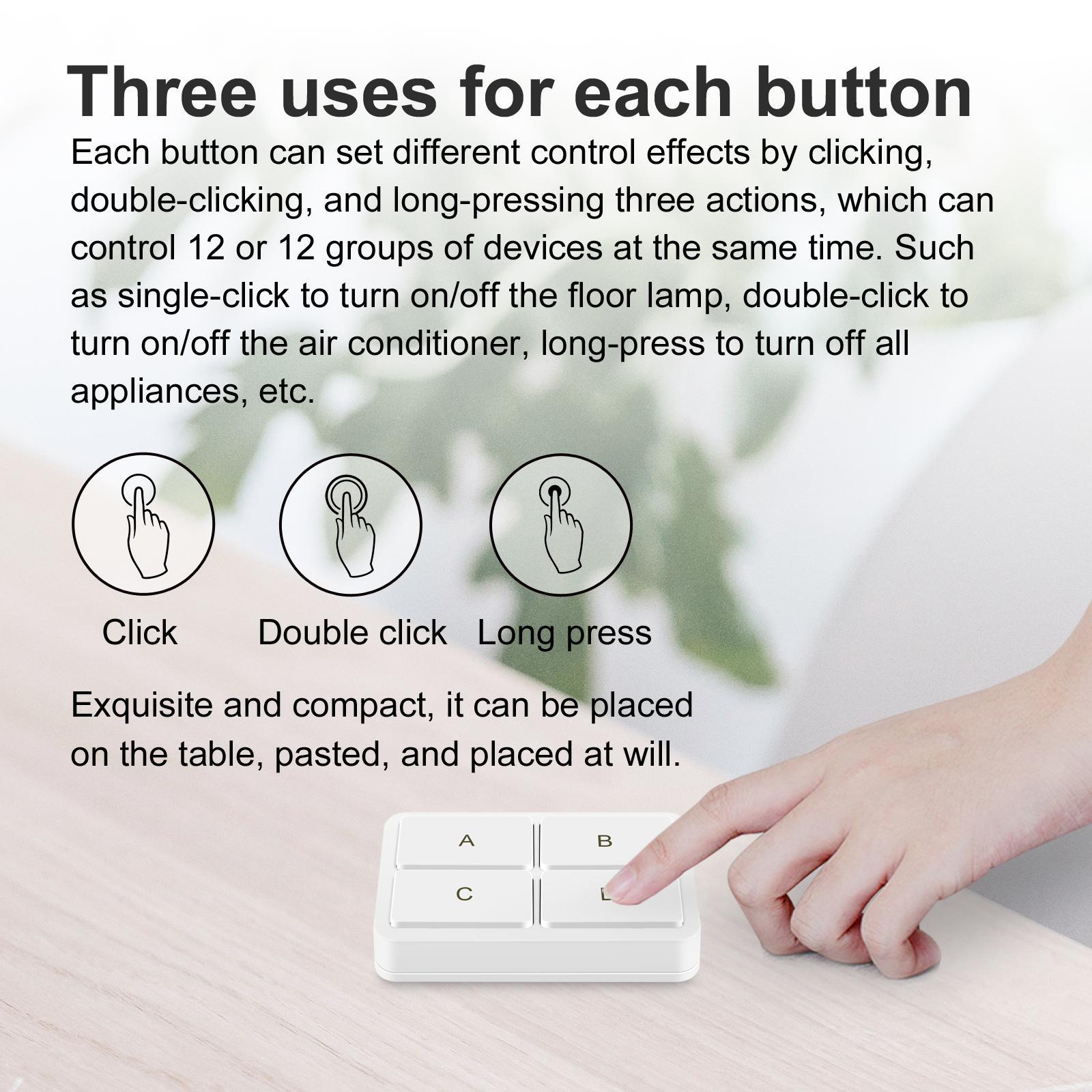 Wireless Smart Switch Button for Hub Required 4 Buttons for Curtains