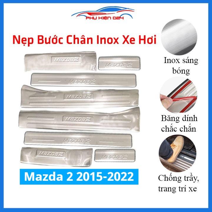 Bộ ốp bậc cửa trong ngoài Mazda 2 2015-2016-2017-2018-2019-2020-2021-2022 Inox chống trầy trang trí xe