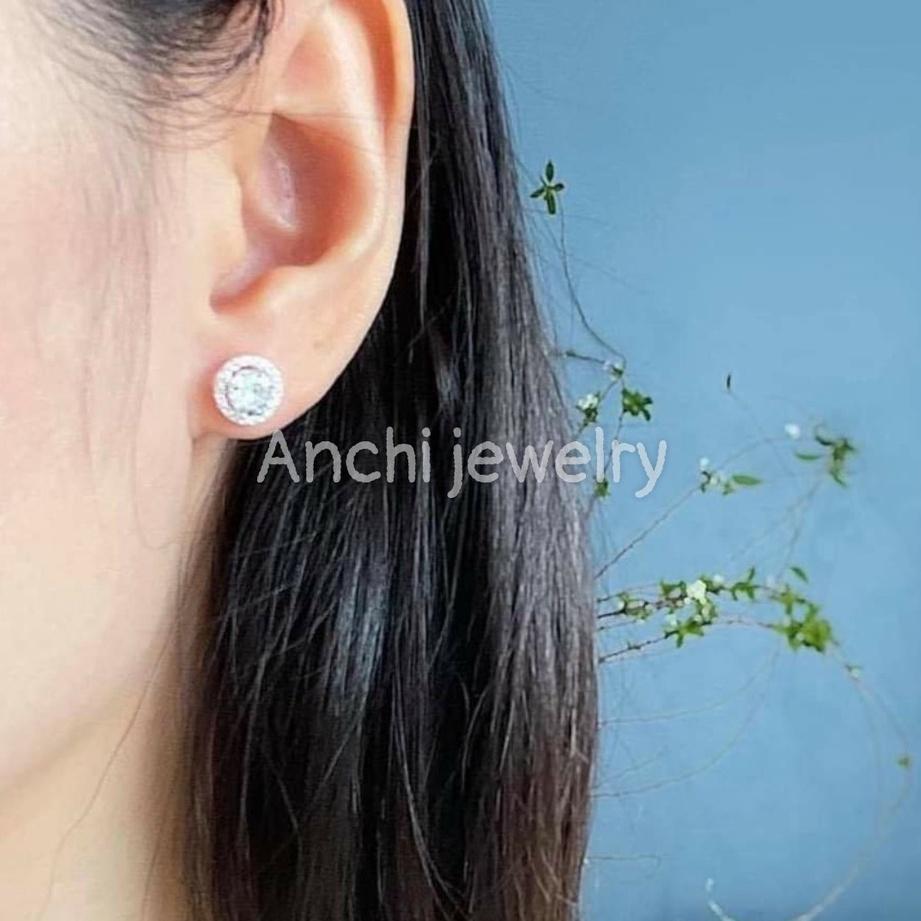 Bông tai bạc khuyên tai nữ nụ tròn đính đá siêu cute, ACJ4595