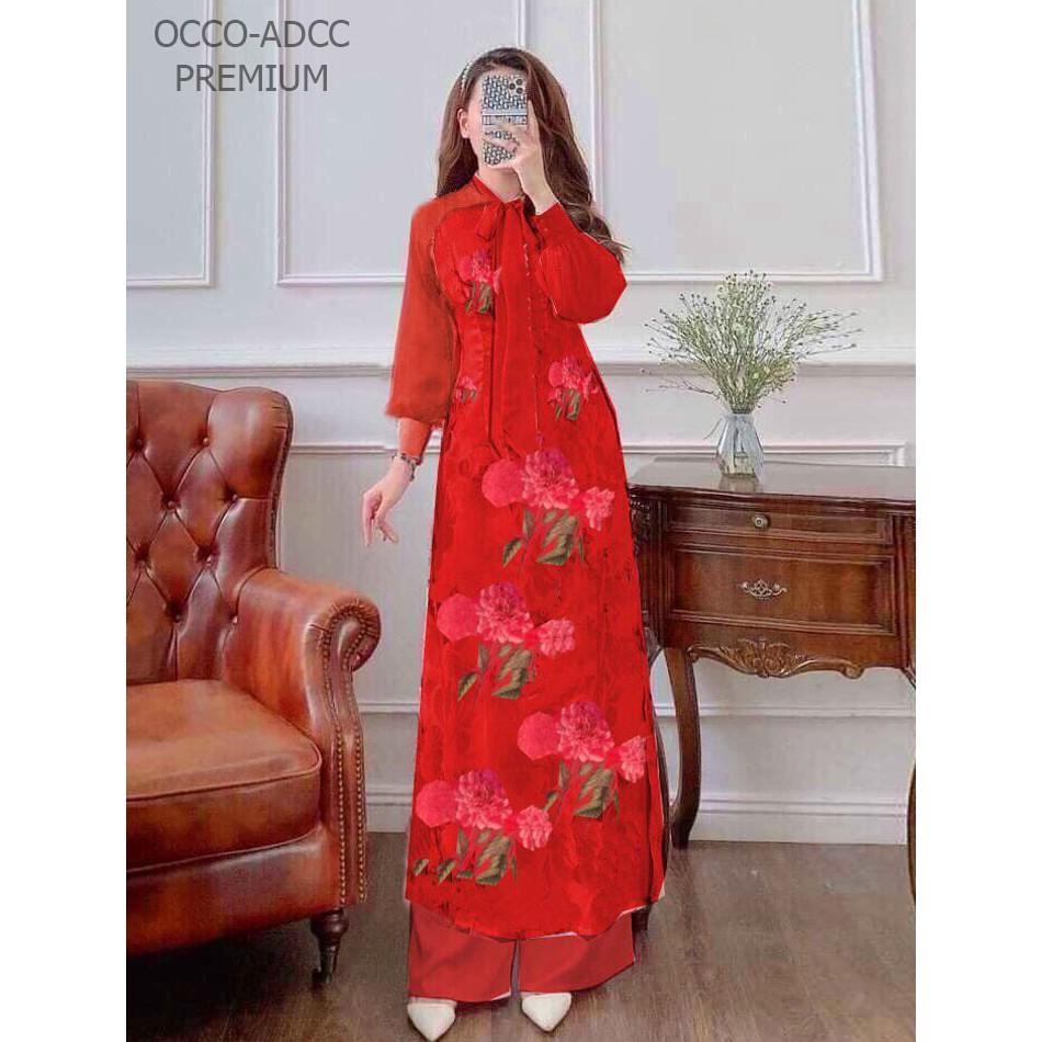 Áo dài hoa cột nơ cách điệu AD24 vải lụa cao cấp [HÀNG XUẤT NHẬT-HÀN QUỐC