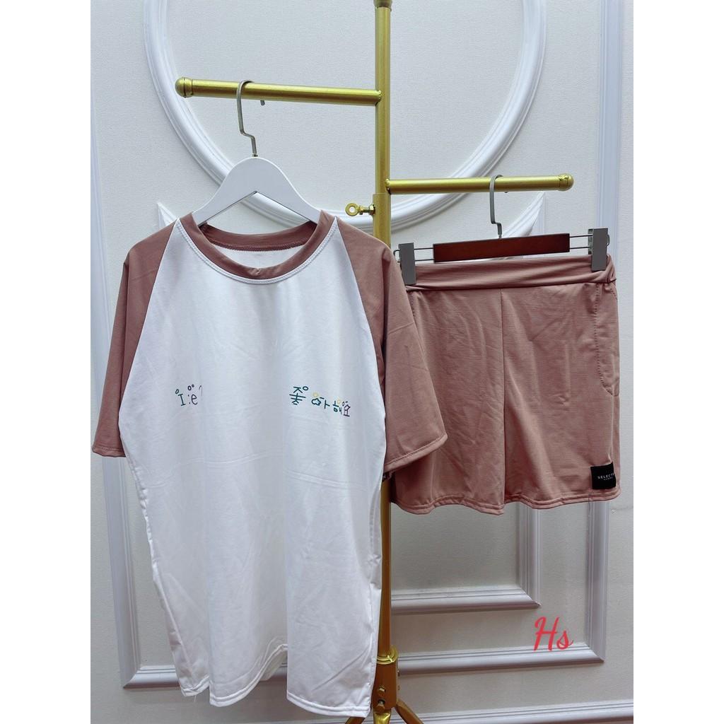 Bộ Đùi Áo Phông In Chữ Hàn Zaclang - Set thể thao uzzlang unisex áo thu tay lỡ chất cotton form rộng quần cộc T M Store