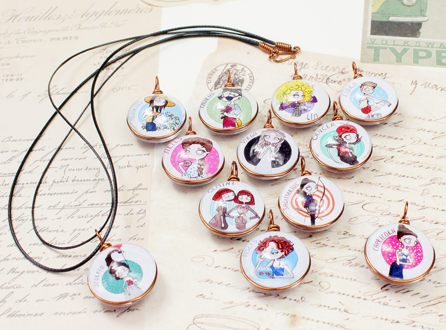 Dây chuyền 12 cung hoàng đạo Zodiac màu sắc tươi sáng hình chibi 06647-DC0010