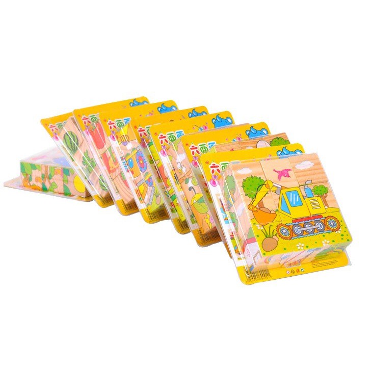 Đồ chơi gỗ ghép hình 9 khối 6 mặt hoạt hình
