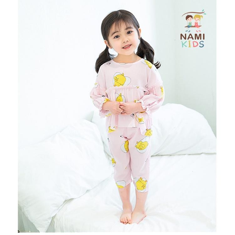 Bộ quần áo dài tay mặc nhà chất mát cho bé gái họa tiết ngẫu nhiên