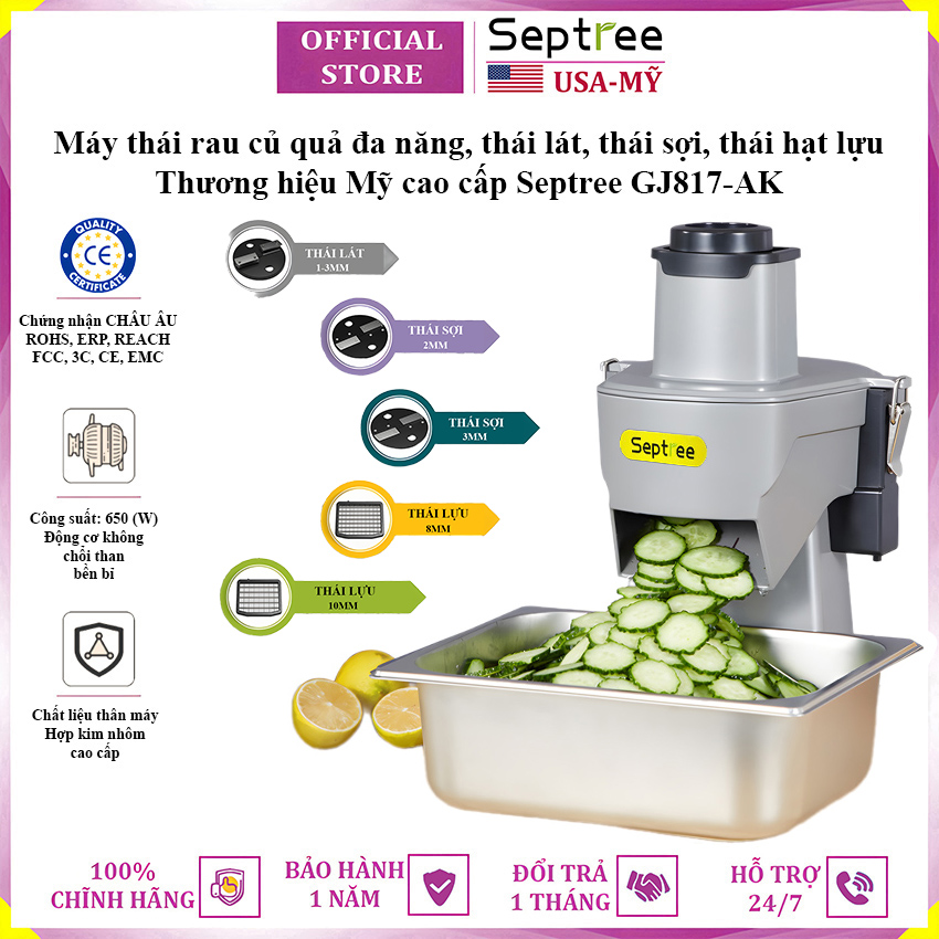 Máy thái rau củ quả đa năng, thái lát, thái sợi, thái hạt lựu thương hiệu Mỹ cao cấp Septree GJ817 - Hàng nhập khẩu
