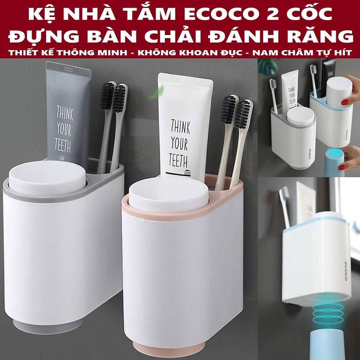 Kệ Nhà Tắm Kèm 2 Cốc, Kệ Để Bàn Chải Đánh Răng Thiết Kế Thông Minh Dính Tường Chắc Chắn, Cốc Nam Châm Hút Từ Tính