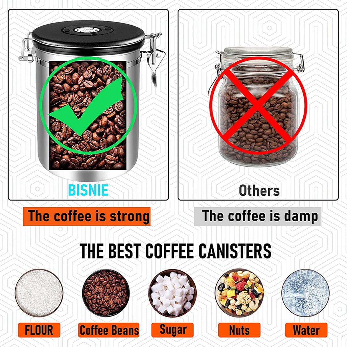 Hộp đựng cà phê 1.5L thép không gỉ Coffee Bean Container kèm muỗng