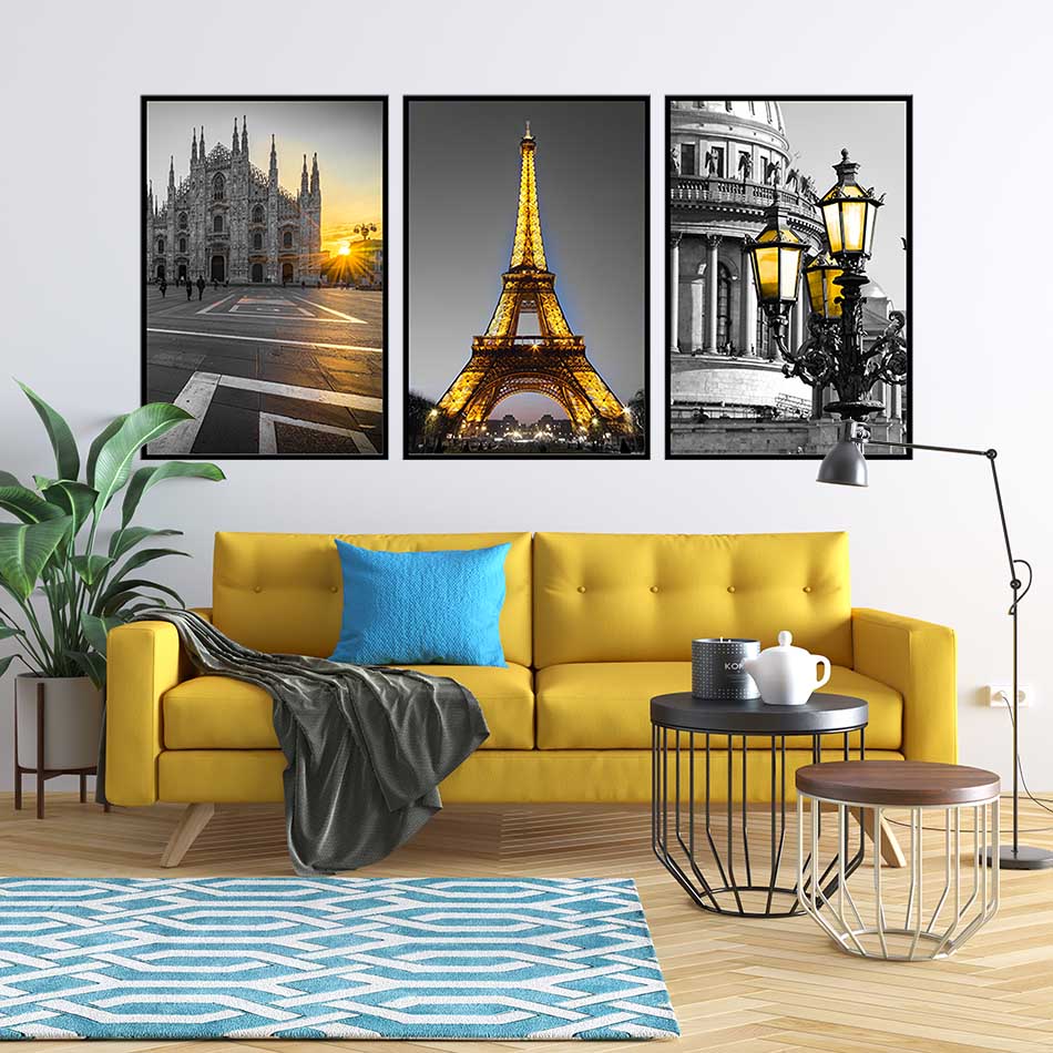 Bộ 3 tranh canvas treo tường Decor Thành phố PARIS cổ điển và hiện đại - DC102