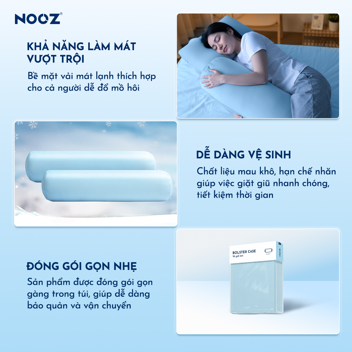 Vỏ Gối Ôm Lạnh NOOZ Vải Mát Lạnh Mềm Mịn Nhiều Màu Có Khóa Kéo 37x100cm