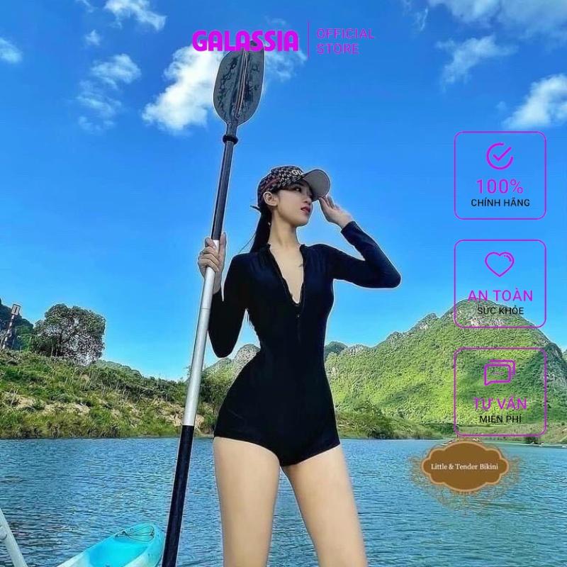Bikini đen 1 mảnh đồ bơi nữ tắm biển dang jum tay dài kín đáo sang chãnh Galassia
