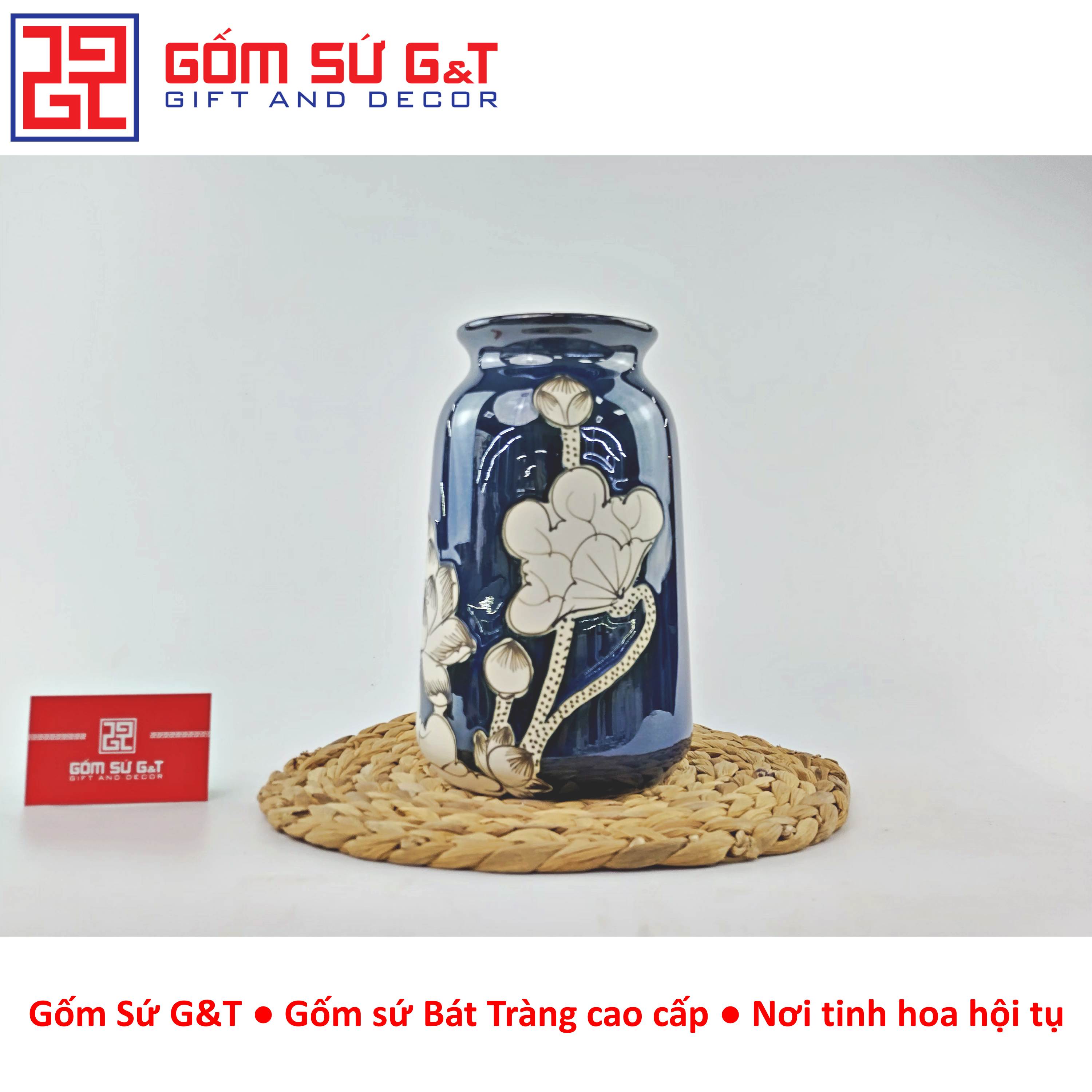Lọ hoa men hỏa biến dáng đầm vẽ sen Gốm Sứ G&amp;T
