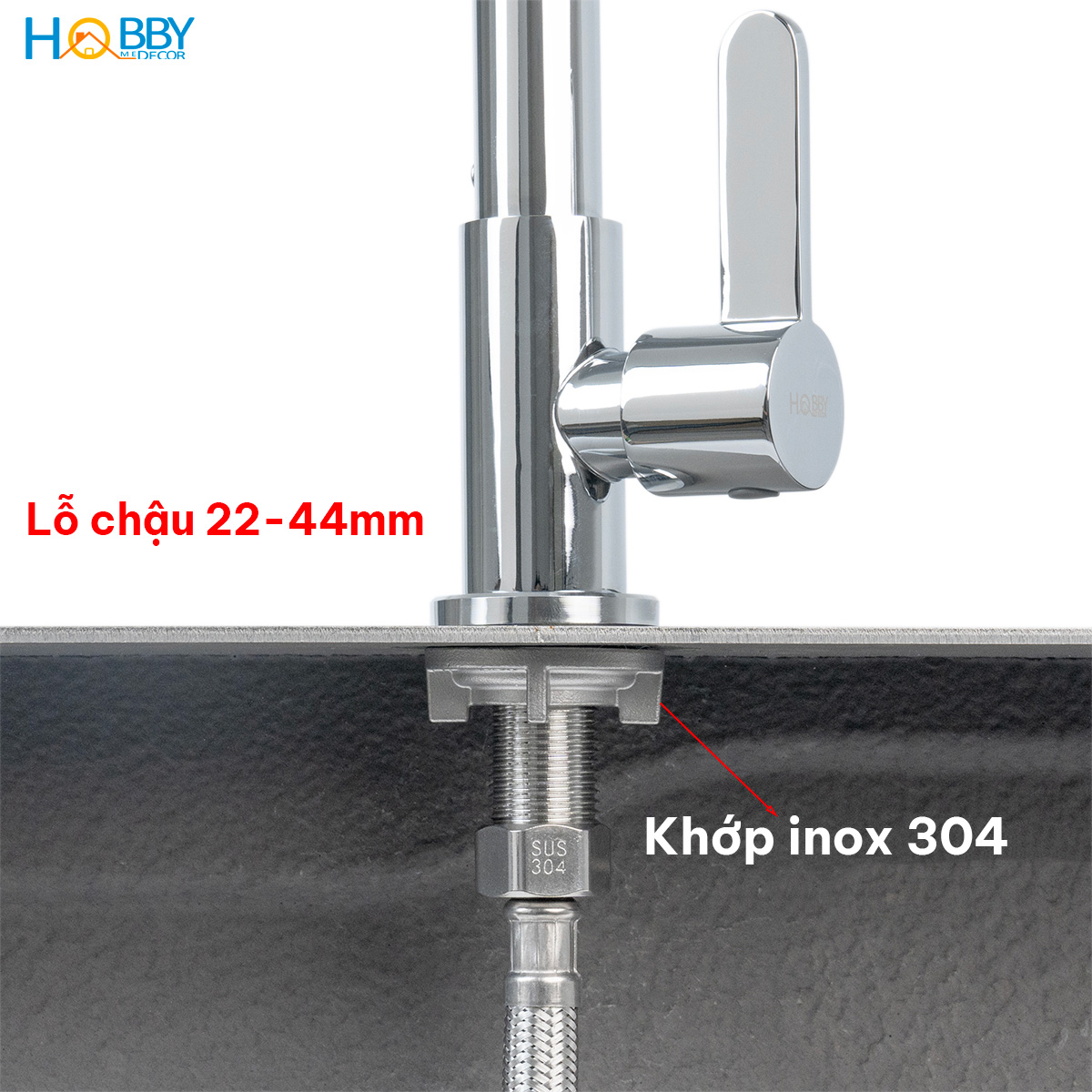 Vòi rửa chén lạnh gắn chậu inox 304 bóng khớp bi Hobby home decor RL2