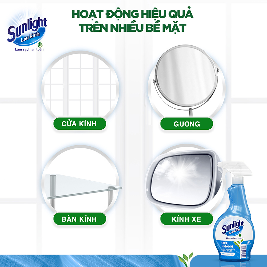 Combo 2 Nước lau kính Sunlight Siêu nhanh | Phiên bản nâng cấp từ Cif | Sạch trong suốt, không tỳ vết | Chai 520ml