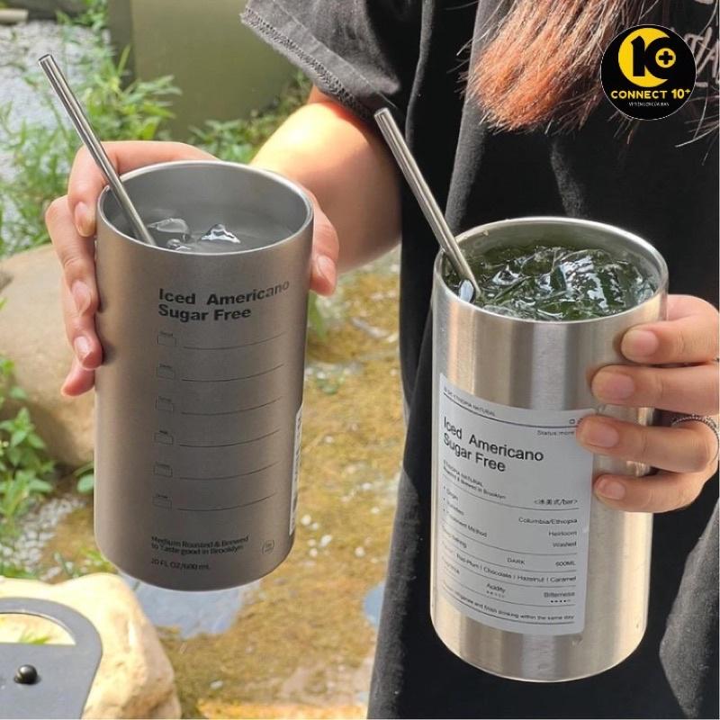 Cốc giữ nhiệt Iced Americano,good morning thể tích 650ML/300ML,làm bằng inox,có ống hút