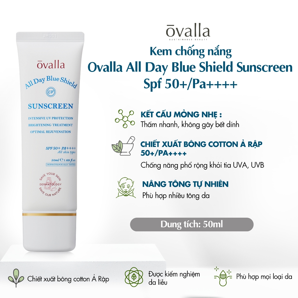 Kem Chống Nắng Dưỡng Da OVALLA Bảo Vệ Toàn Diện Giúp Nâng Tông Da SPF50+/PA++++ (Tuýp 50ml)