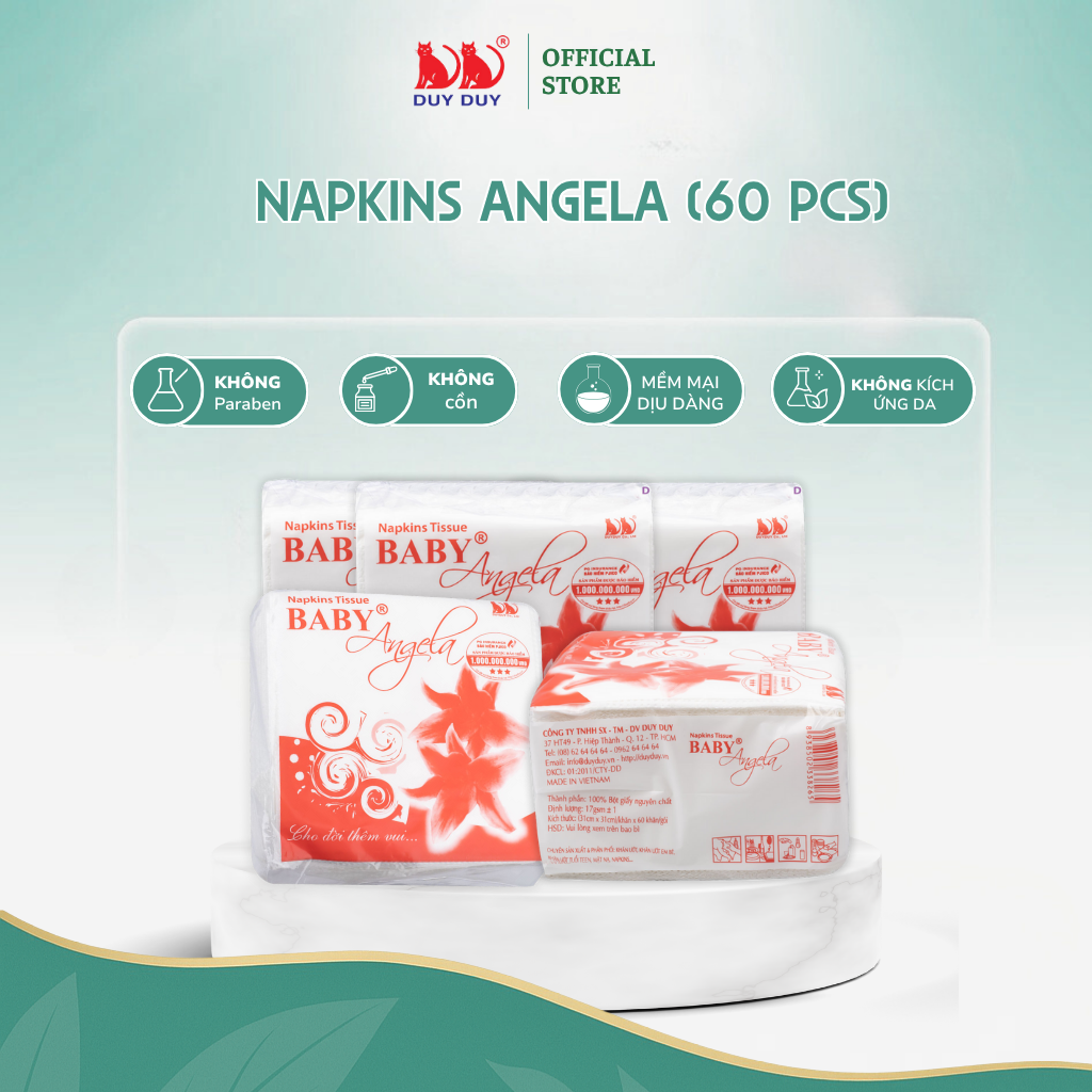 Combo 5 gói  Giấy ăn Angela 100% bột giấy 60 tờ (31x31cm) lụa mềm siêu dai
