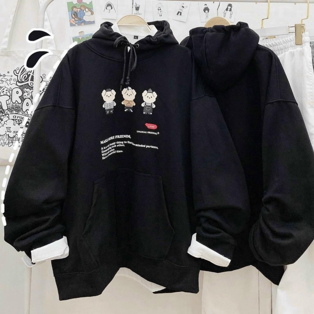 Áo Khoác Hoodie Sweater Tay Bồng Nỉ Ngoại Cực Hot Tp Có Túi Trước 3 Con Gấu Siêu Xinh